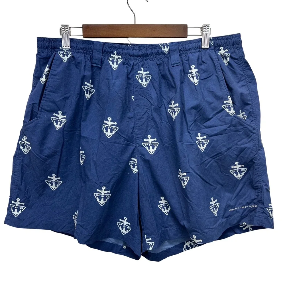 Columbia PFG Fishing Anchor Logo Board‎ Shorts Mens XL Omni-Shade Swim TrunKS